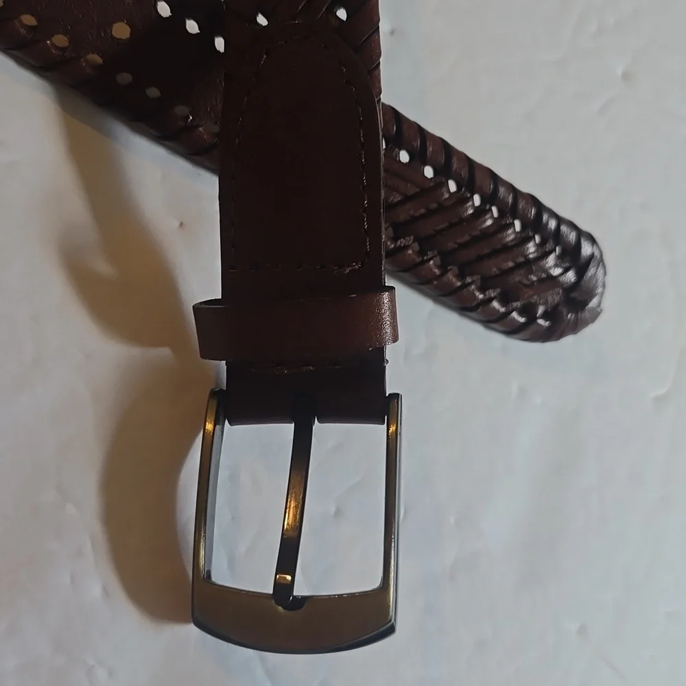 Mens Dark Brown Vintage Woven belt Neutral Minimalist Dress Sz.38